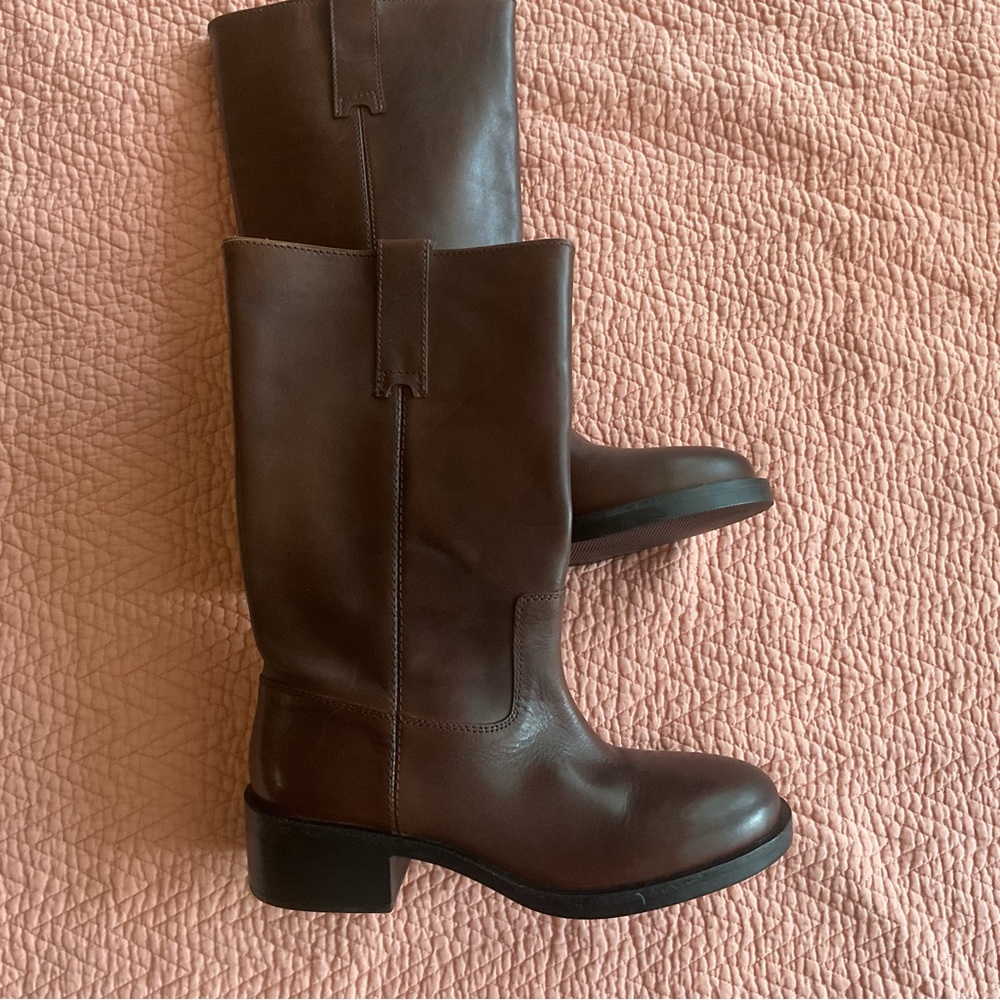 Zara Brown Leather Heeled Boots